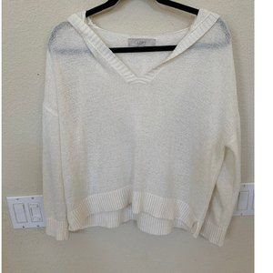 Loft thin knit Sweater hoodie ann taylor EUC cream white V-neck